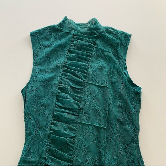 Urban Outfitters Estee Turquoise Ruched Lace Overlay Mini Dress Women's Large - Picture 10 of 11